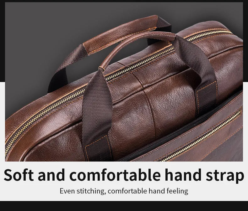 BULLCAPTAIN Men's Genuine Leather Briefcase – 14-Inch Laptop Shoulder Messenger Bag for Business & Office