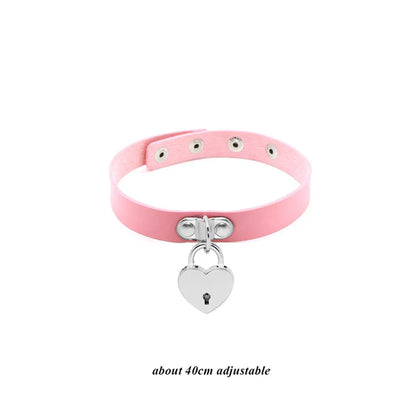 Pink Gothic Collar Necklace – Trendy Rock Leather Heart with Rivets, Harajuku Punk Choker Jewelry for Women, Gift Idea
