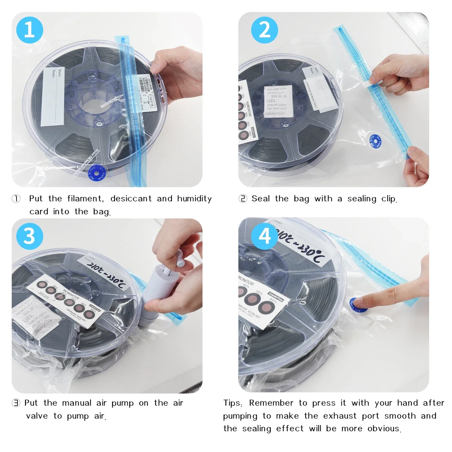 PLA Filament Storage Bag: 3D Printer Filament Vacuum Bag with Humidity Resistant Sealing - Keep Filament Dry and Sealed
