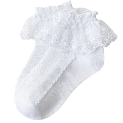 10-Pair Baby Girls’ Lace Ruffle Socks - Breathable Cotton Ankle Socks for Toddlers & Kids