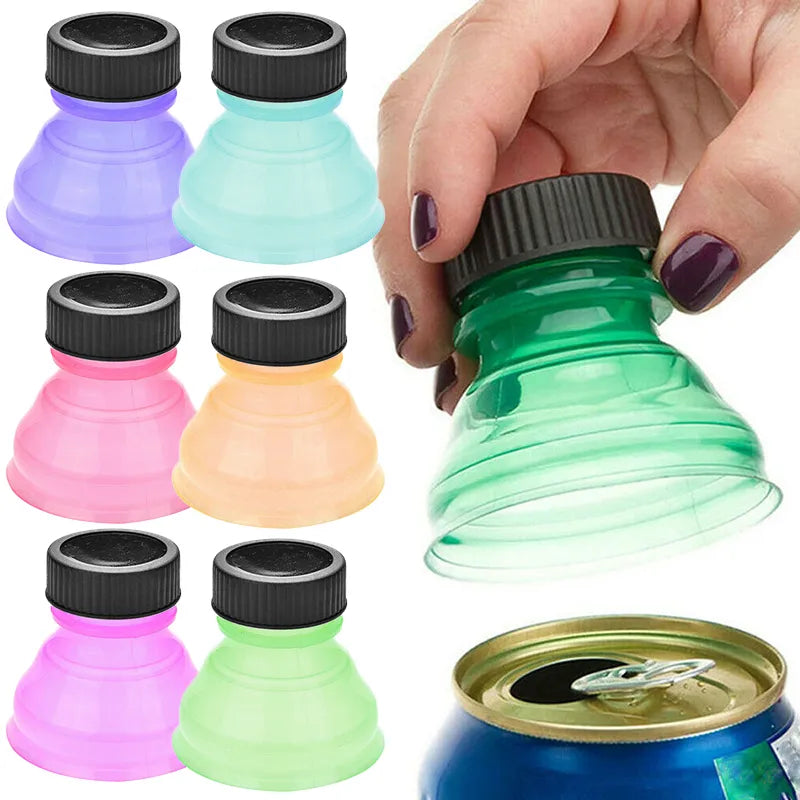 6-Pack Reusable Plastic Bottle Caps - Soda Saver Can Lids, Fashionable Drink Protector for Beer, Water, and Soda Bottles