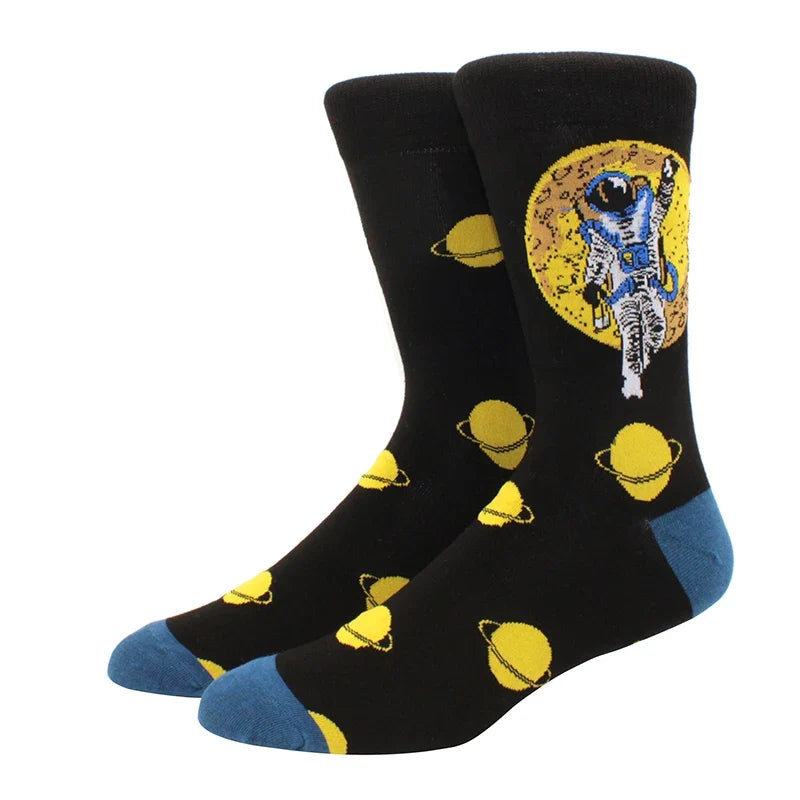 Funny Cartoon Fashion Cotton Socks – Hip Hop Skateboard Style Socks for Men & Women, Beer, Pizza, Astronaut & Pineapple Print Casual Wear Socks