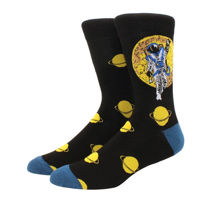Funny Cartoon Fashion Cotton Socks – Hip Hop Skateboard Style Socks for Men & Women, Beer, Pizza, Astronaut & Pineapple Print Casual Wear Socks