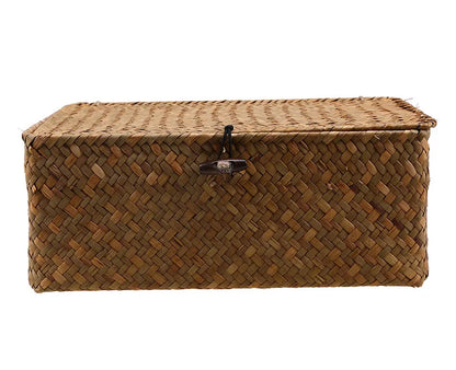 Rectangular Hand-Woven Rattan Wicker Storage Basket - Desktop Organizer for Sundries and Clothes Container