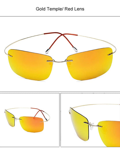 Krasivyy Rimless Square Polarized Sunglasses – Ultralight Pure Titanium, Brand Design for Men, Driving Sun Glasses, Oculos De Sol