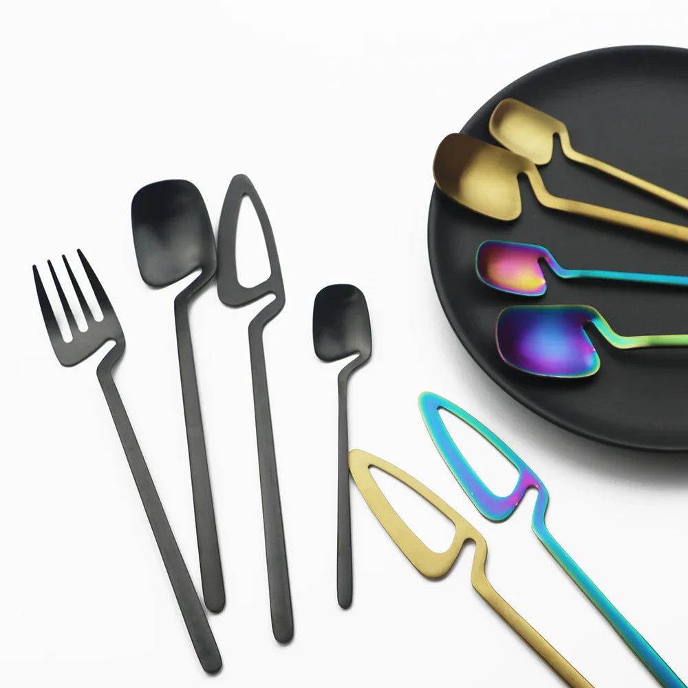 32-Piece Black Matte Stainless Steel Cutlery Set – Knife, Fork, Spoon Dinnerware for Bar, Party & Kitchen