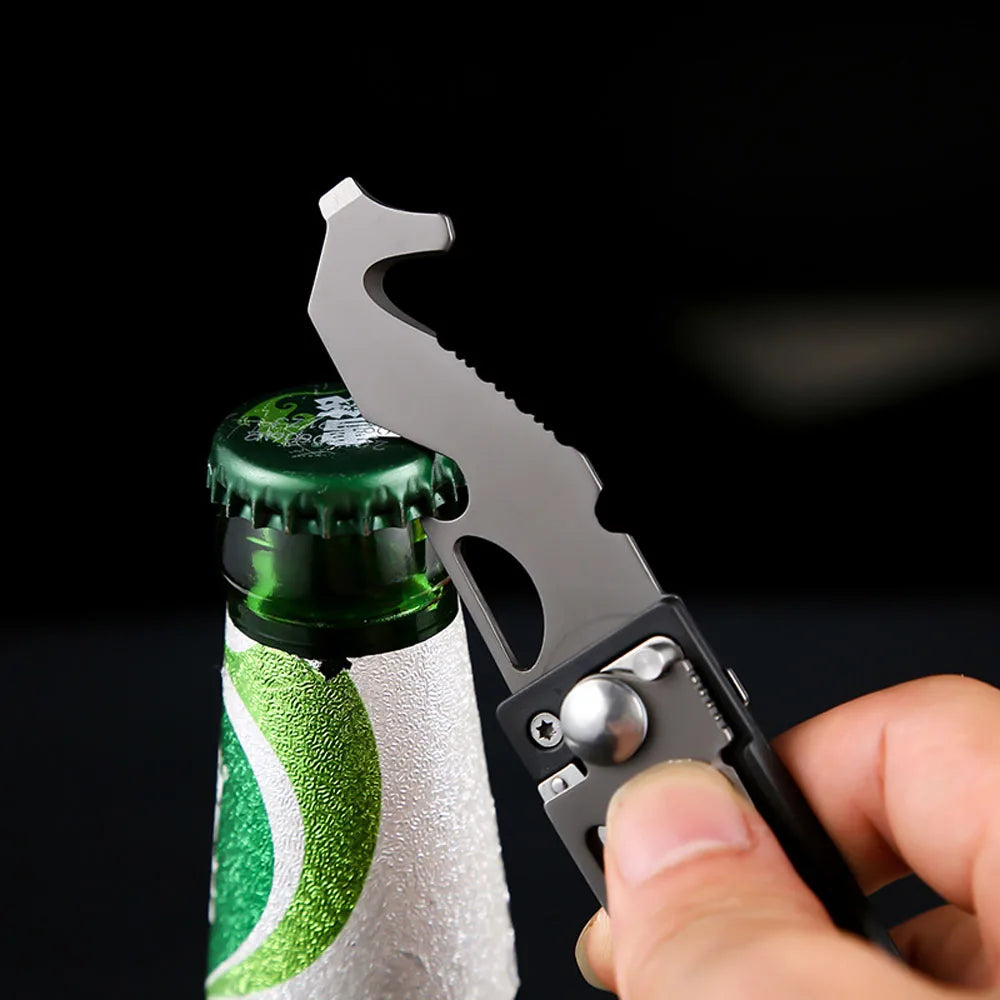 New Keychain Stainless Steel Folding Knife – Multi-Function Tool with Bottle Opener, Rope Cutter & Screwdriver