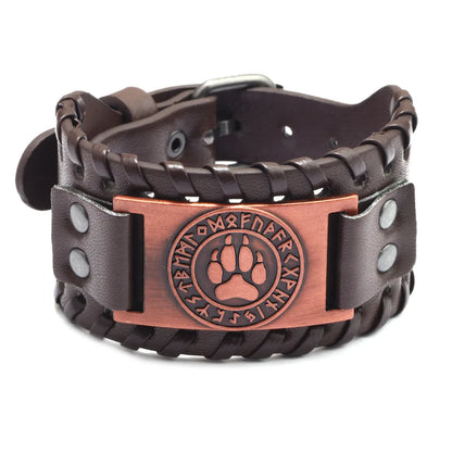 Totem Design Wide Leather Pirate Compass Bracelet - Men's Celtic Viking Jewelry, Party Gift Accessories