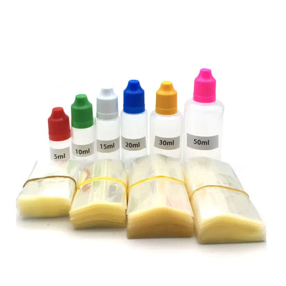 200PCS Clear PVC Shrink Wrap Tubes – Heat Shrink Film for 5ml, 10ml, 15ml, 20ml, 30ml & 50ml Plastic Dropper Bottles