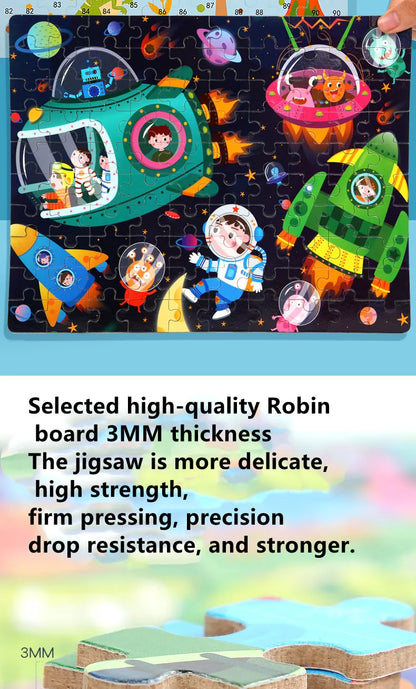 100PCS Kids Wooden Puzzle Set – Cartoon Animal & Vehicle Jigsaw Toys for Early Learning & Parent-Child Play
