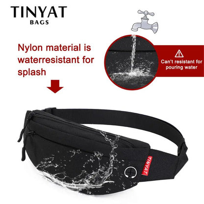TINYAT Men Waist Bag: Casual Large Phone Belt Pouch - Canvas Travel Phone Bag for Women, Fanny Pack with 4 Pockets