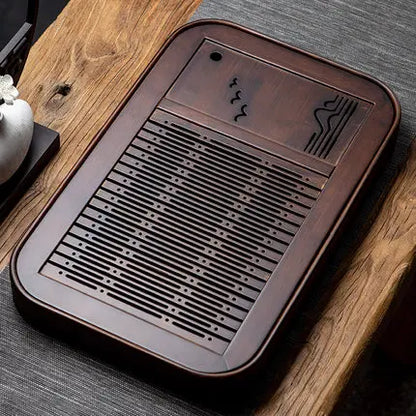 Natural Bamboo Wood Tea Tray – Rectangle Tea Set with Drainage, Water Storage Board for Chinese Tea Cups, Home Accessories
