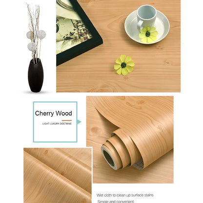 PVC Waterproof Self-Adhesive Wallpaper Roll — Wood Grain Vinyl Decorative Film for Furniture, Cabinets, and DIY Home Decor
