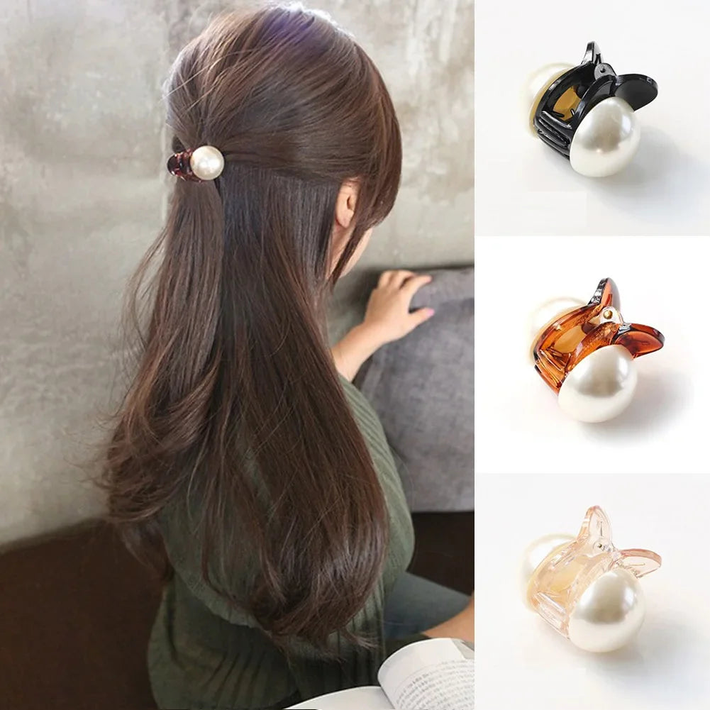 Sweet Korean Mini Round Pearl Hairpins for Women and Girls - Hair Claw Barrettes and Crab Clips for Styling - Makeup Tools and Hair Accessories