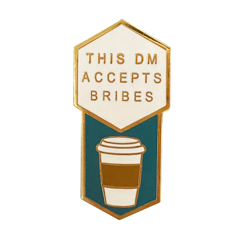 DND Dungeon Master Brooch Pin - Tasty Coffee Lapel Badge Tabletop RPG Gamer Collectible Accessory