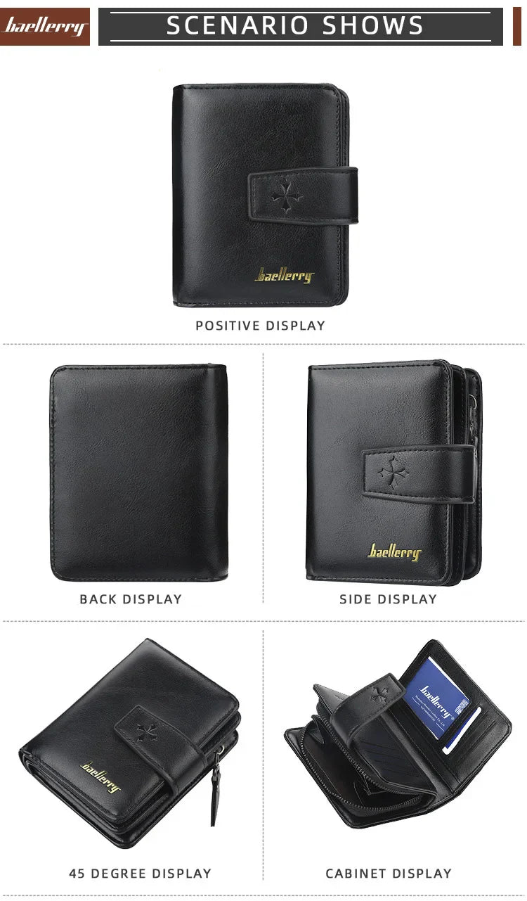 New Business Men’s Wallet — High-Quality PU Leather Zipper Card & Coin Holder, Vintage Male Purse