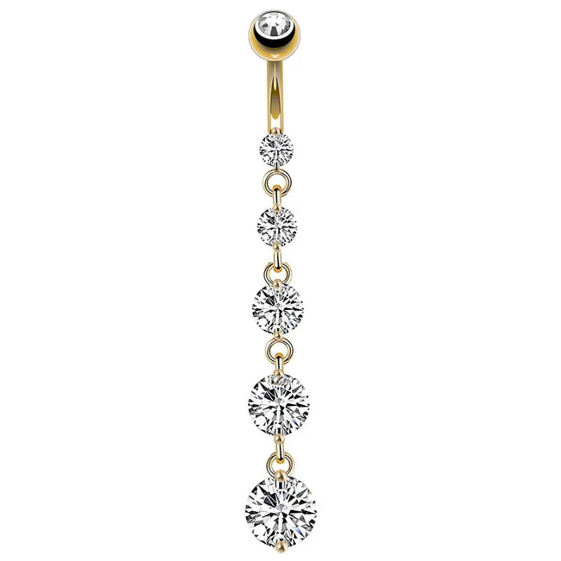 14G Surgical Steel Belly Button Ring – 7 Heart Crystal Long Dangle Navel Piercing Jewelry for Women