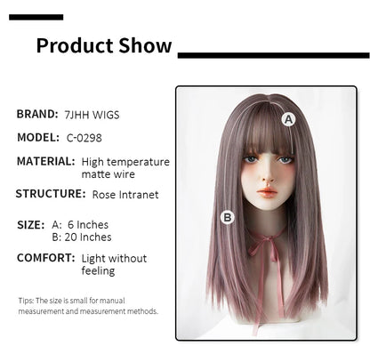 7JHHWIGS Long Straight Light Brown Synthetic Wig with Bangs – Heat-Resistant Daily Wear Wig for Women