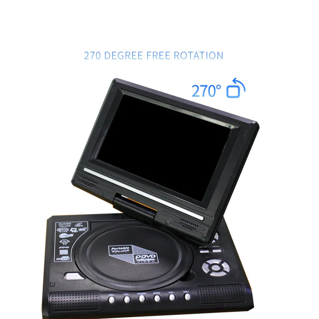 7.8" Portable DVD Player with 270° Swivel Screen & Remote Control – CD Disc Compatible, Home Theater, Multi-Region Plug (US/EU/UK/AU)