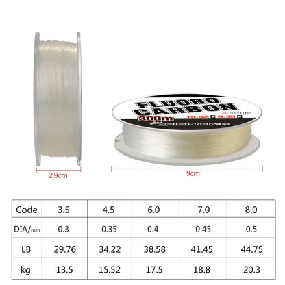 300m Full Sink Fluorocarbon Fishing Line: 0.30mm-0.50mm Monofilament Carp Fishing Lines Leader - Japanese Carbon Fiber Line