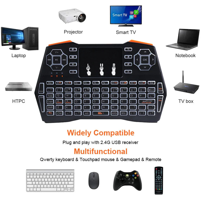i8 Plus 2.4GHz Mini Wireless Keyboard: Non-Backlit English Russian Air Mouse Remote Control with Touchpad for Android TV Box, PC