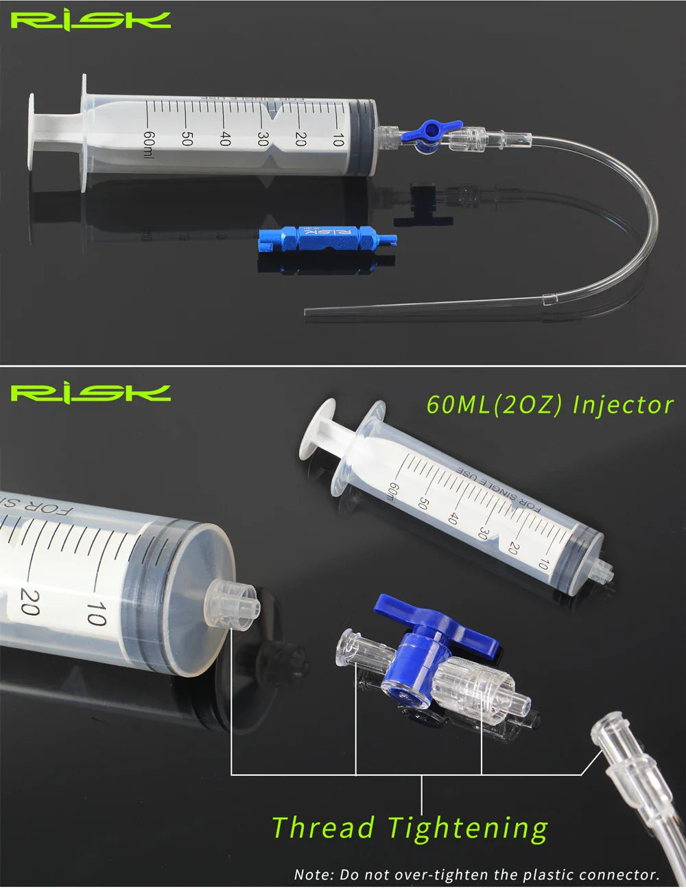 RISK RL225 Tubeless Tyre Sealant Injector — Bike Syringe with Schrader & Presta Valve Core Remover