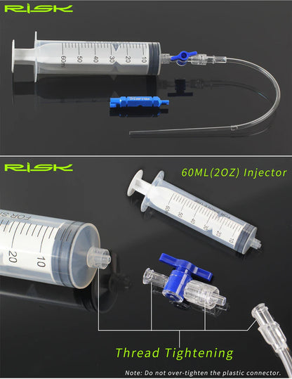 RISK RL225 Tubeless Tyre Sealant Injector — Bike Syringe with Schrader & Presta Valve Core Remover