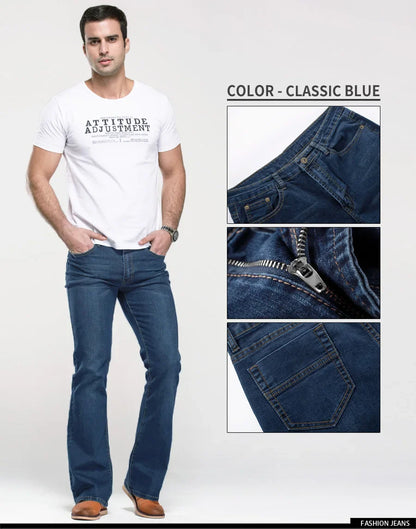 Men’s Bootcut Jeans — Slim Fit Stretch Denim Pants Slightly Flared Classic Designer Trousers Blue Black