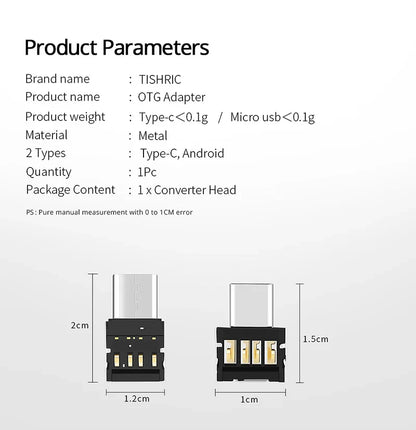 OTG Micro USB Type-C Adapter – USB-C Male to USB 2.0 Female Data Connector for MacBook, Samsung, Xiaomi, Huawei Android Phones