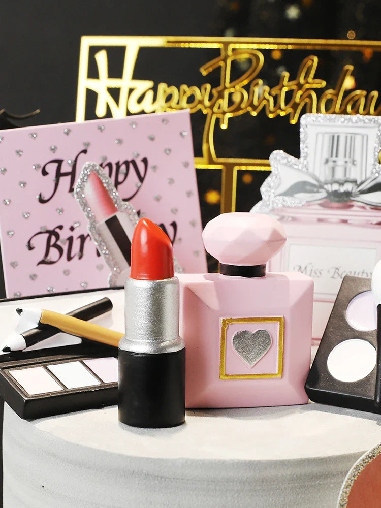Mom Ever Cosmetics Cake Topper - Perfumes, Lipstick, Foundation Cake Decoration for Lady's Happy Birthday Party Dessert Decor