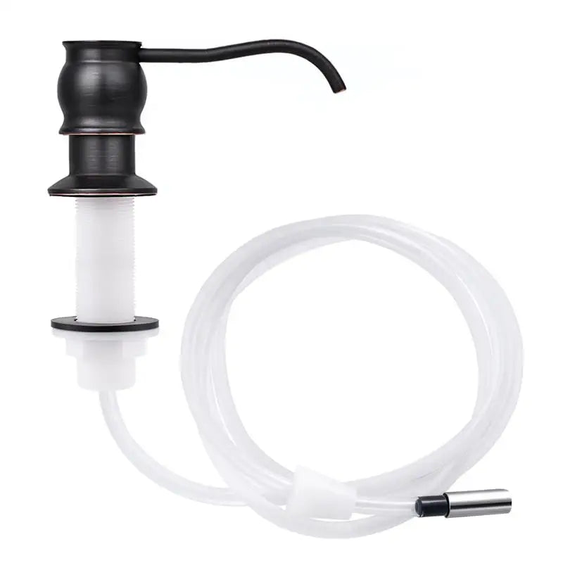 Samodra Liquid Soap Dispenser — Black Kitchen Pump with Brass Head, Metal Check Valve & Extension Tube