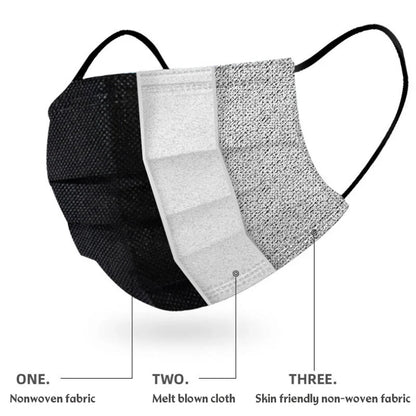 3 Layer Disposable Face Masks – Anti-Dust Protective Masks with Melt Blown Cloth, Earloops, Black Mascarillas