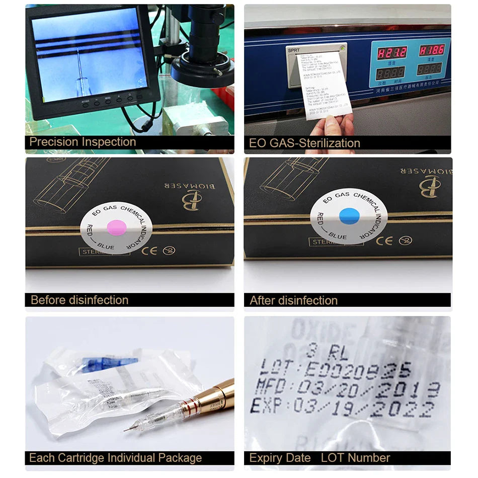 10PCS BIOMASER Disposable Tattoo Needles — Permanent Makeup Cartridges for Eyebrow & Lip, 1R/2R/3R/5R