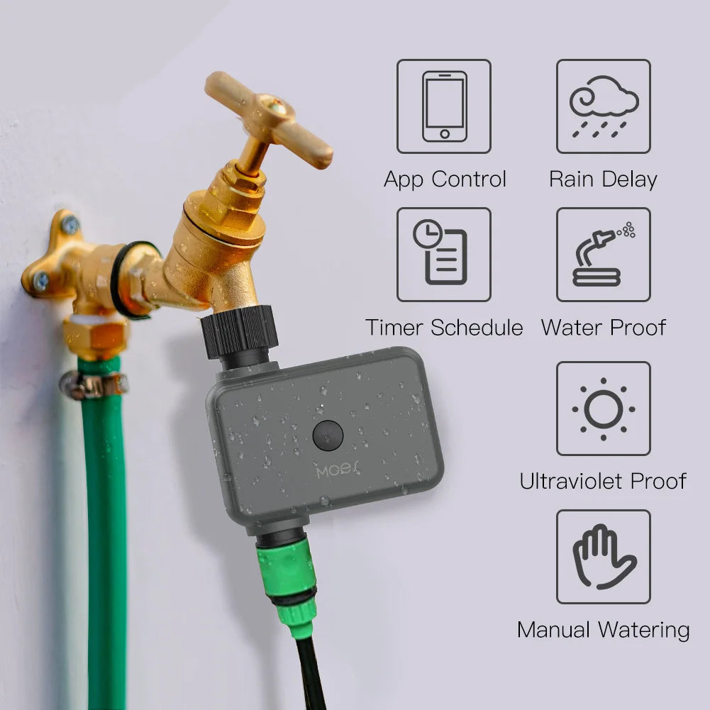 MOES Smart Tuya Bluetooth Garden Water Timer – Programmable Automatic Irrigation with Rain Delay, Hub Required