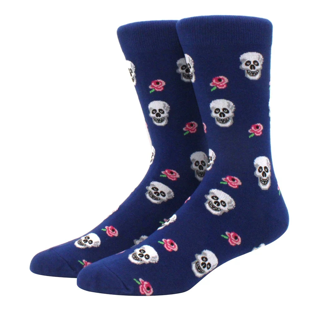 Men's Colorful Combed Cotton Jacquard Crew Socks - Striped Business Casual Dress Socks