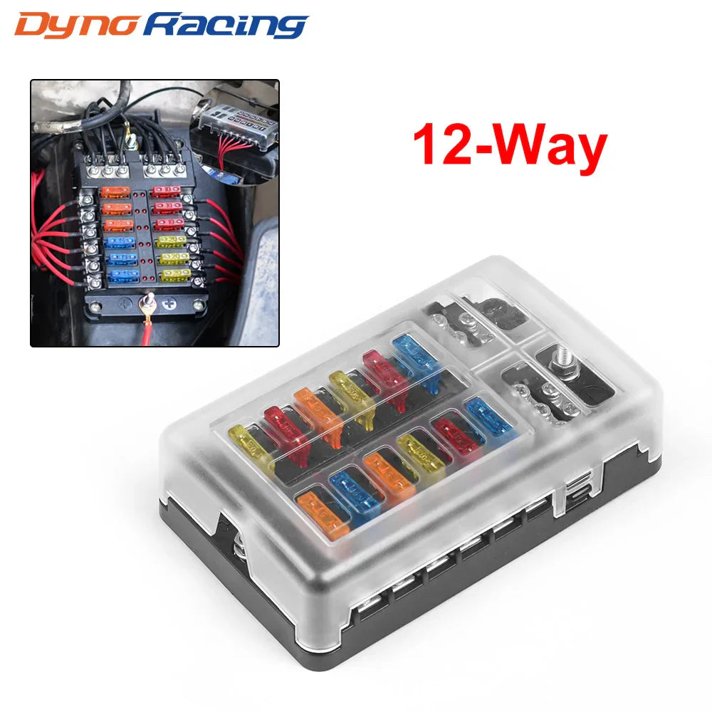 6/12-Way Car & Boat Fuse Box – Waterproof Blade Fuse Block with LED Indicator (12V/32V Auto Marine Power Distribution Panel)