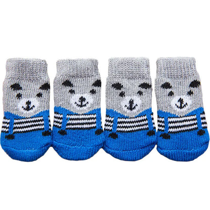 4pcs Warm Puppy Dog Socks: Soft Pet Knits Cartoon Anti-Slip Shoes - Cute Accessories for Small-Medium Dogs