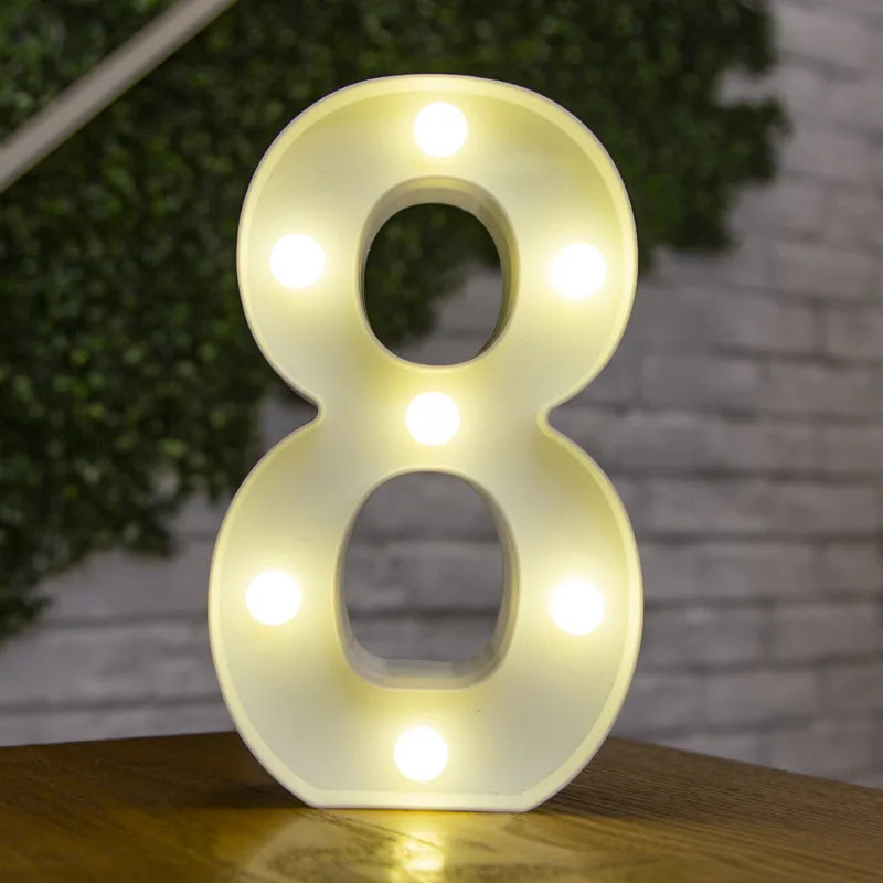 Alphabet & Number LED Lamp Night Light – Warm Battery-Powered Luminous Letter Light for Home, Wedding, Birthday & Party Decoration