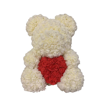 2024 40cm Rose Bear – Heart-Shaped Artificial Flower Teddy Bear for Valentine’s, Wedding, Birthday & Christmas Gifts