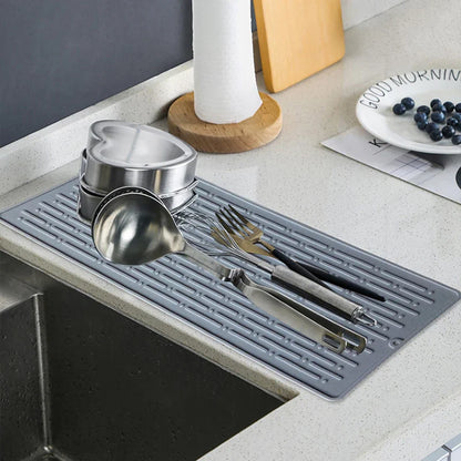 Silicone Dish Drying Mat (41 x 15cm) | Large Countertop, Sink & Dish Draining Mat, Heat-Resistant Trivet