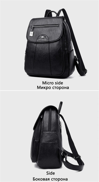 Women's Backpack 2022 - High-Quality Soft Leather, Large Capacity, Leisure Travel & School Bag for Teenage Girls - Black Mochila