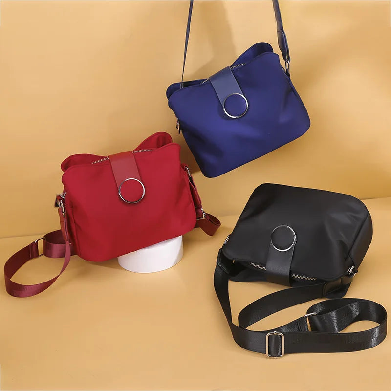 Vintage Waterproof Nylon Shoulder Bag for Women – Simple Crossbody Messenger Bag for Daily Use & Travel