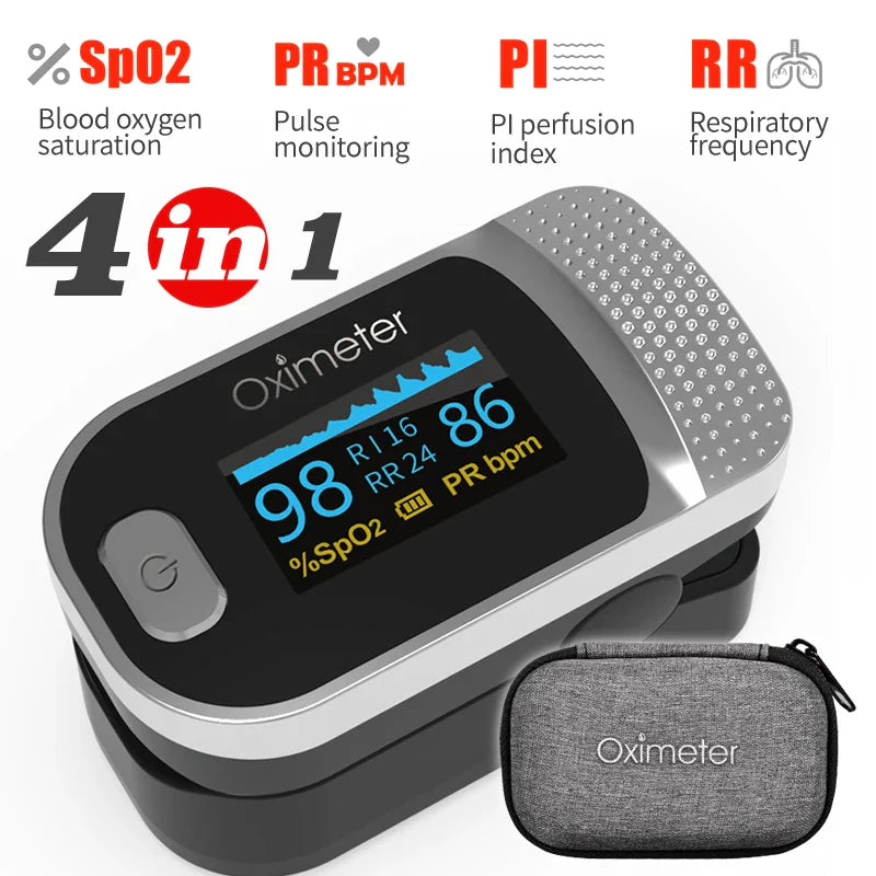KIUZOU Finger Pulse Oximeter – SPO2, PR, PI, RR Blood Oxygen Saturation and Heart Rate Monitor with OLED Display