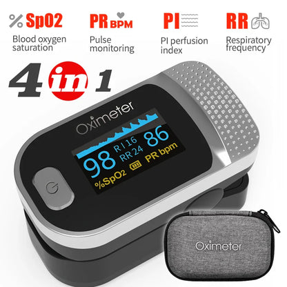 KIUZOU Finger Pulse Oximeter – SPO2, PR, PI, RR Blood Oxygen Saturation and Heart Rate Monitor with OLED Display