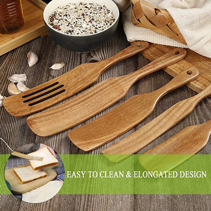 1-7pcs Teak Wood Tableware Set – Natural Wooden Spoons, Colander Spoon & Soup Skimmer Cooking Tool Kit