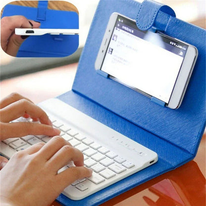 Mini Wireless Bluetooth Keyboard for iPhone, Huawei, Xiaomi, Tablets - Portable Mobile Phone Gaming Keyboard with PU Case Support