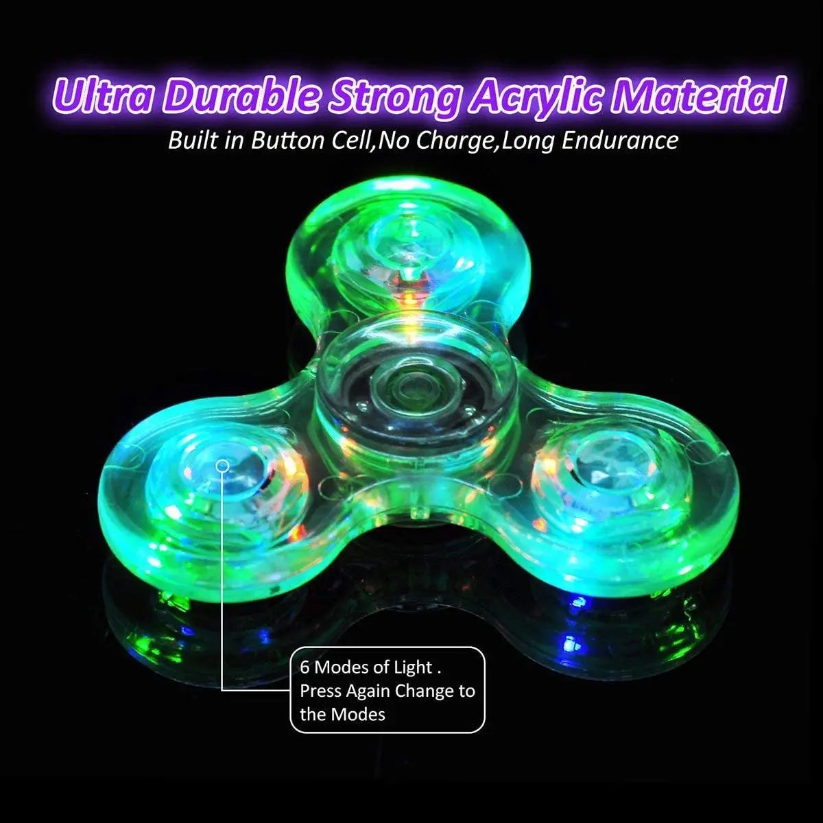 Crystal LED Fidget Spinner — Glow-in-the-Dark Hand Spinner Toy — EDC Kinetic Stress Relief for Kids