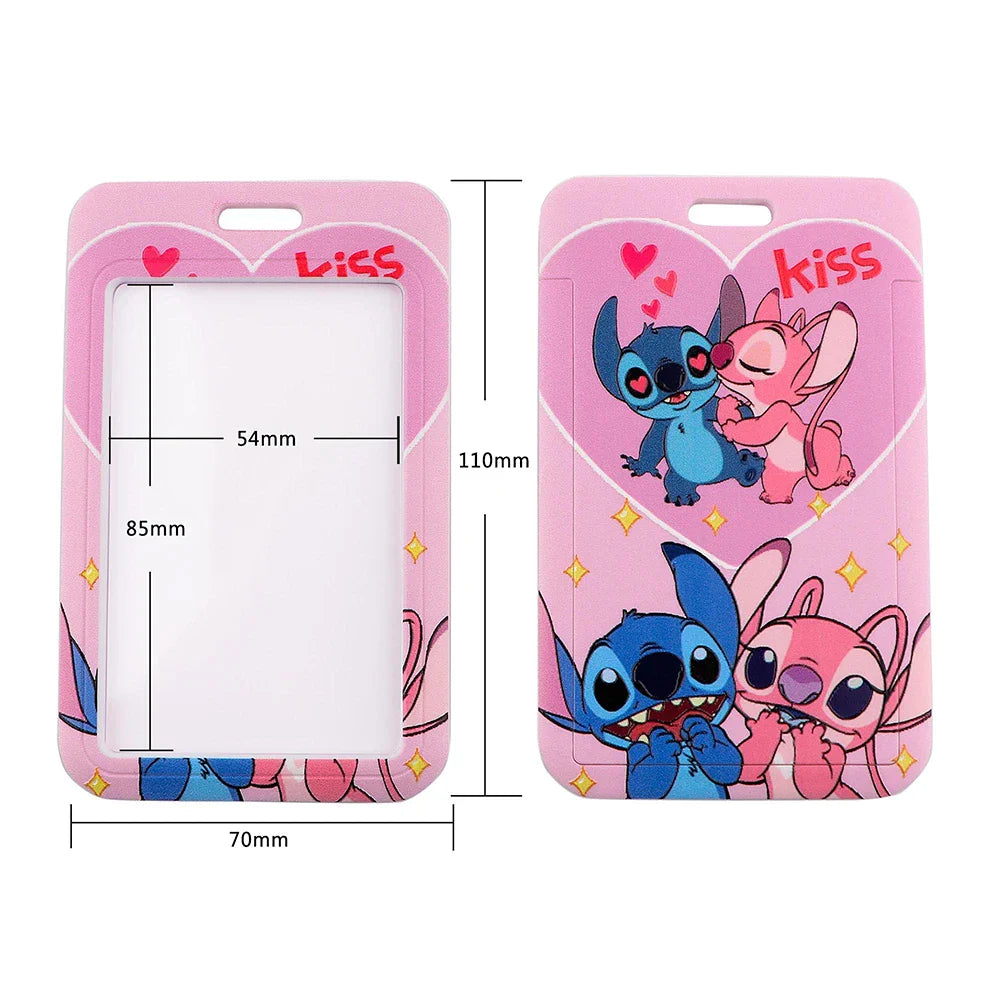 Lilo & Stitch Cute Couples Lanyard – Keychain, ID Badge Holder & Phone Strap with Card Cover Charm Accessories