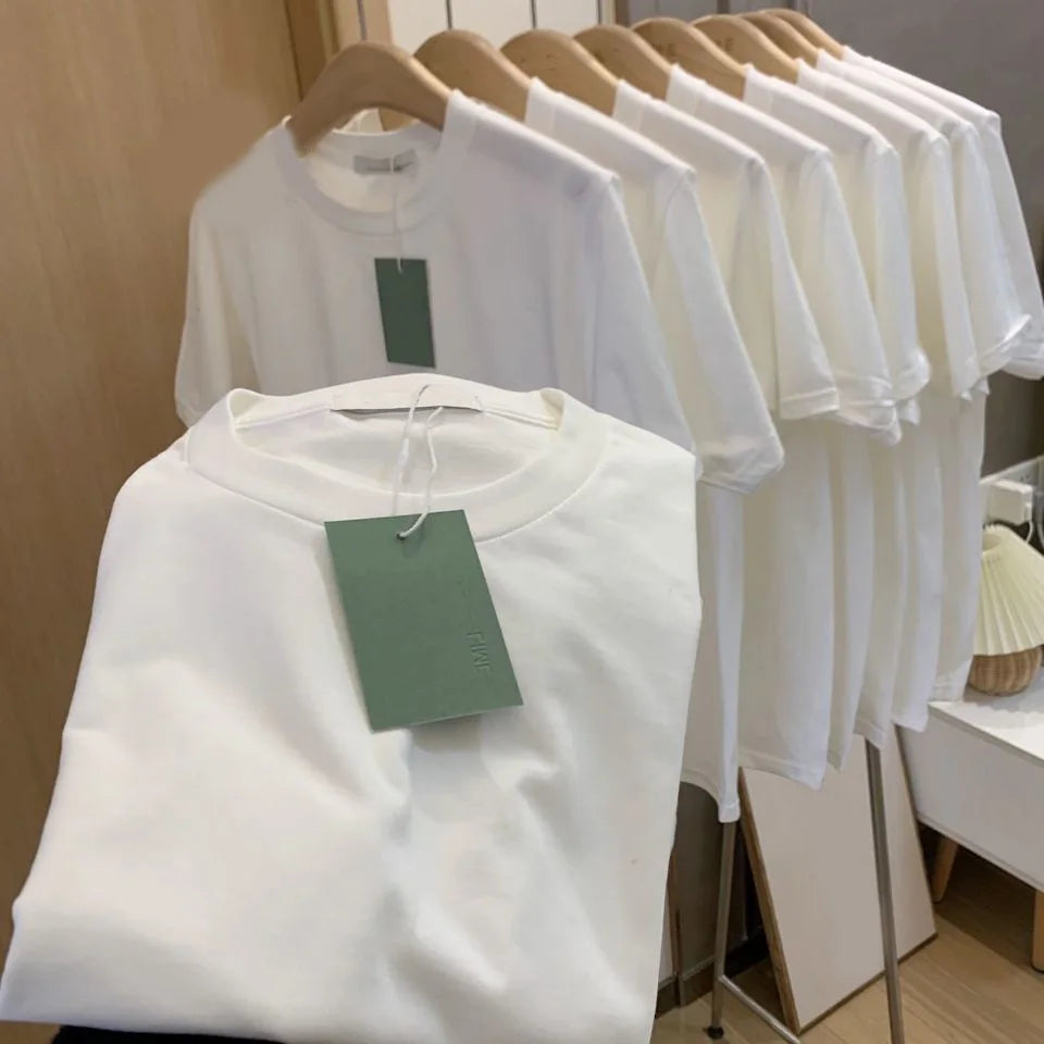 Women's 100% Cotton Crew Neck T-Shirt - Casual Regular-Fit Basic White Summer Tee