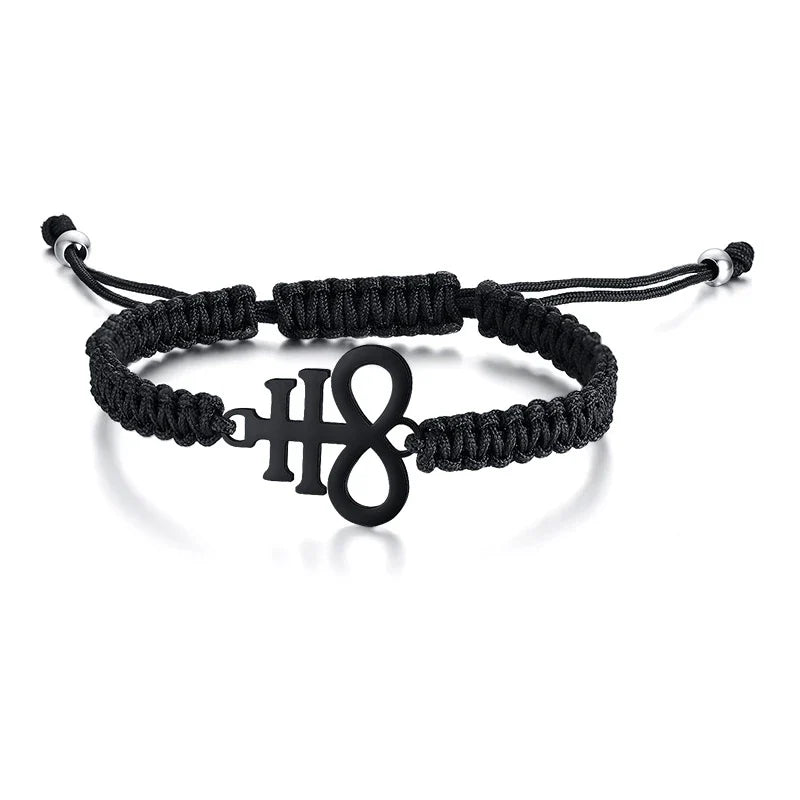 Lucifer Seal Charm Bracelet - Handmade Black Braided Adjustable Wave Wrist Jewelry for Men